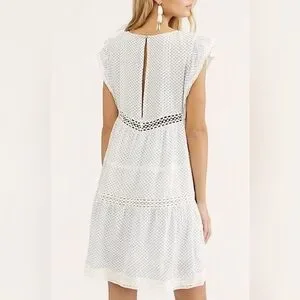 Free People Dresses Free People Blue White Retro Kitty Crochet